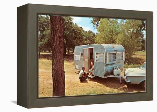 Camping Trailer in Woods-null-Framed Stretched Canvas