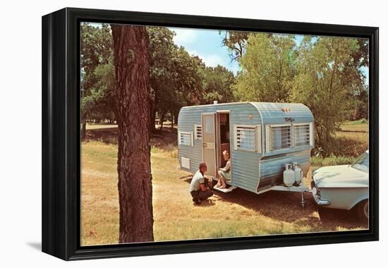 Camping Trailer in Woods-null-Framed Stretched Canvas