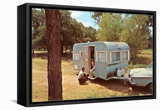 Camping Trailer in Woods-null-Framed Stretched Canvas