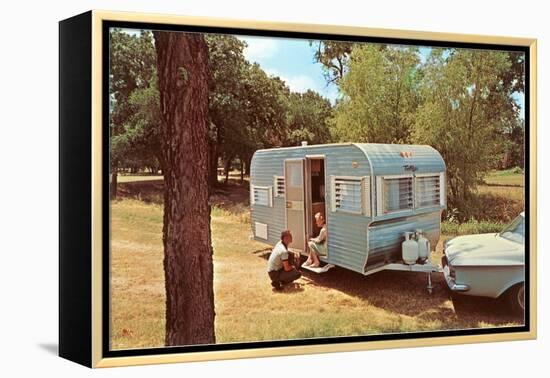 Camping Trailer in Woods-null-Framed Stretched Canvas