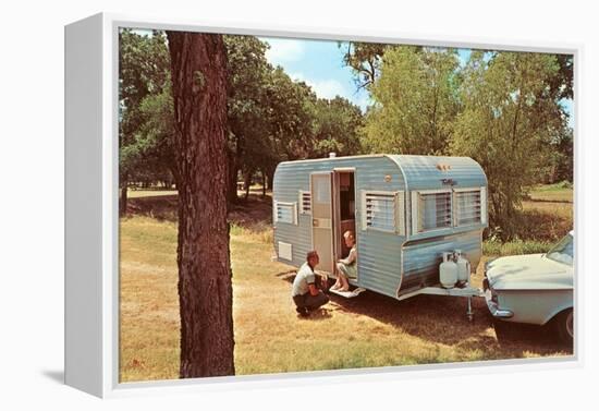 Camping Trailer in Woods-null-Framed Stretched Canvas