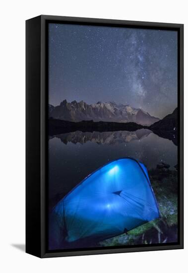 Camping with a Tent under the Milky Way at Lac Des Cheserys-Roberto Moiola-Framed Premier Image Canvas