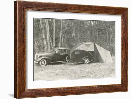 Camping with Tear-Drop Trailer Tent-null-Framed Art Print