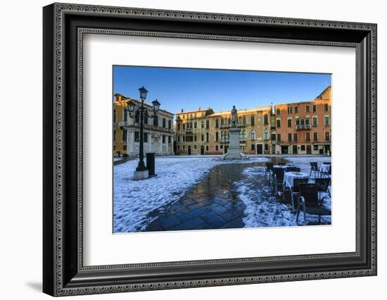 Campo Santo Stefano at sunrise after overnight snow, San Marco, Venice, UNESCO World Heritage Site,-Eleanor Scriven-Framed Photographic Print