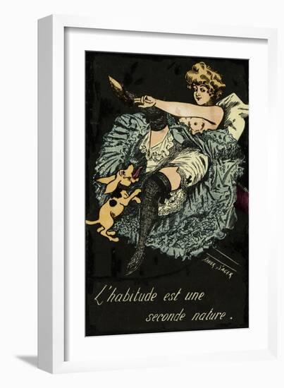 Can Can Woman and Dog 1900-Xavier Sager-Framed Art Print