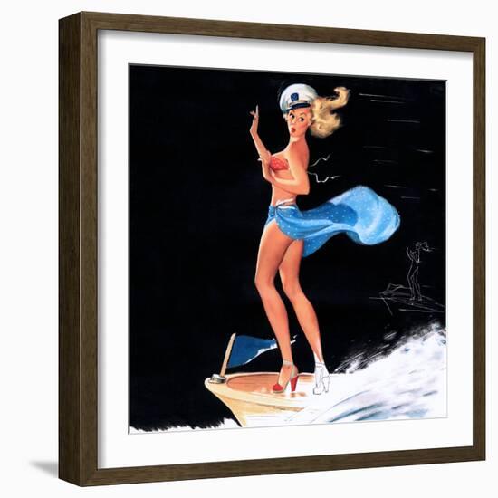 "Can You Tie This" 1950s Pin-Up Calendar Girl by Freeman Elliott-Piddix-Framed Art Print