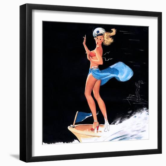 "Can You Tie This" 1950s Pin-Up Calendar Girl by Freeman Elliott-Piddix-Framed Art Print