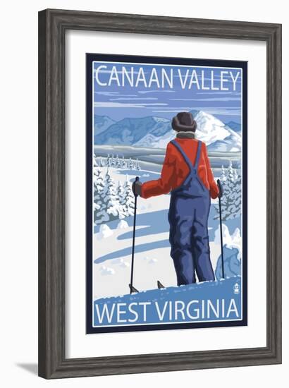 Canaan Valley, West Virginia - Skier Admiring View-Lantern Press-Framed Art Print