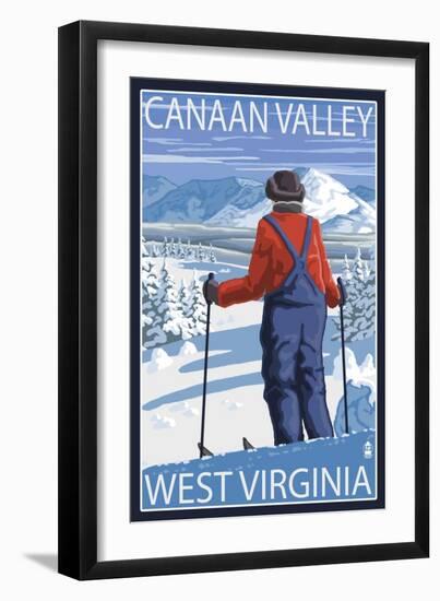 Canaan Valley, West Virginia - Skier Admiring View-Lantern Press-Framed Art Print