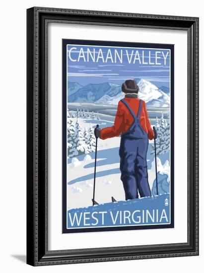 Canaan Valley, West Virginia - Skier Admiring View-Lantern Press-Framed Art Print