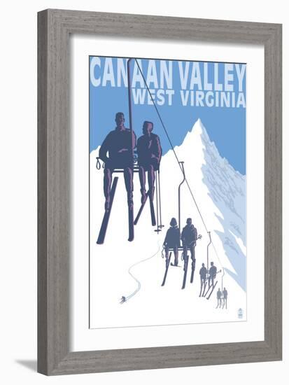 Canaan Valley, West Virginia - Skiers on Lift-Lantern Press-Framed Art Print