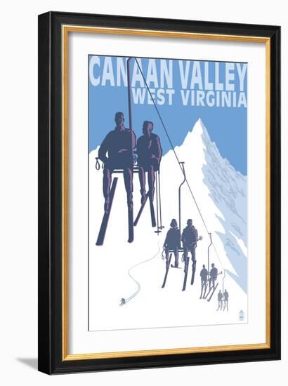 Canaan Valley, West Virginia - Skiers on Lift-Lantern Press-Framed Art Print