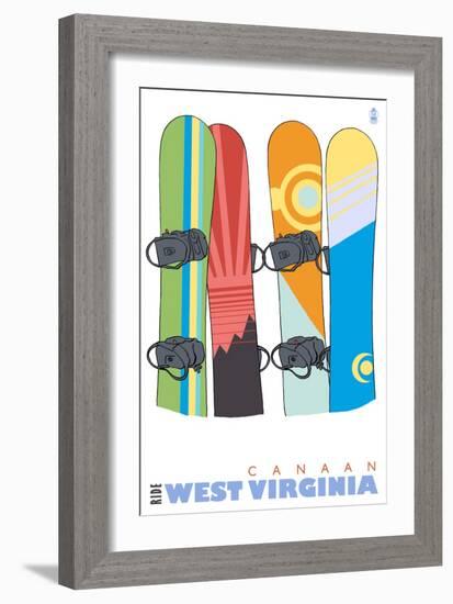 Canaan, West Virginia, Snowboards in the Snow-Lantern Press-Framed Art Print