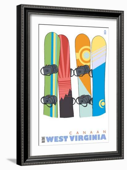 Canaan, West Virginia, Snowboards in the Snow-Lantern Press-Framed Art Print