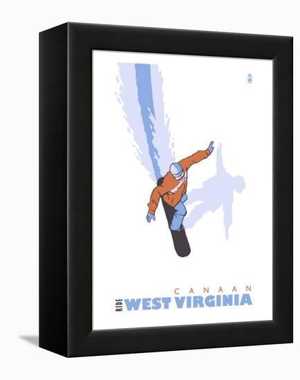 Canaan, West Virginia, Stylized Snowboarder-Lantern Press-Framed Stretched Canvas