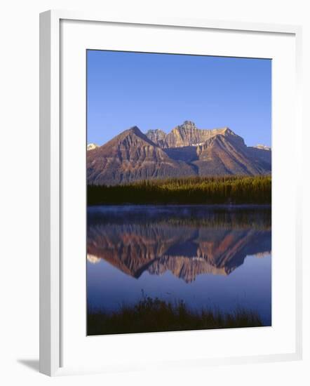 Canada, Alberta, Banff National Park, Sunrise Light on the Bow Range Reflects in Herbert Lake-John Barger-Framed Photographic Print