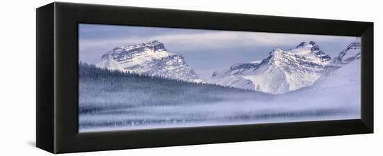 Canada, Alberta, BanffNP, Panoramic view of Mount Andromache, Mount Hector, and Bow Lake with fog-Ann Collins-Framed Premier Image Canvas