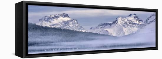 Canada, Alberta, BanffNP, Panoramic view of Mount Andromache, Mount Hector, and Bow Lake with fog-Ann Collins-Framed Premier Image Canvas