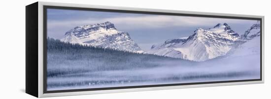 Canada, Alberta, BanffNP, Panoramic view of Mount Andromache, Mount Hector, and Bow Lake with fog-Ann Collins-Framed Premier Image Canvas