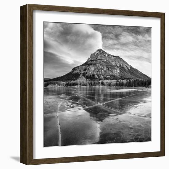 Canada, Alberta, Bow Valley Provincial Park. Frozen Barrier Lake and Mount Baldy-Ann Collins-Framed Premium Photographic Print