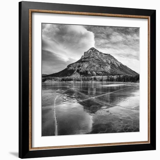 Canada, Alberta, Bow Valley Provincial Park. Frozen Barrier Lake and Mount Baldy-Ann Collins-Framed Premium Photographic Print