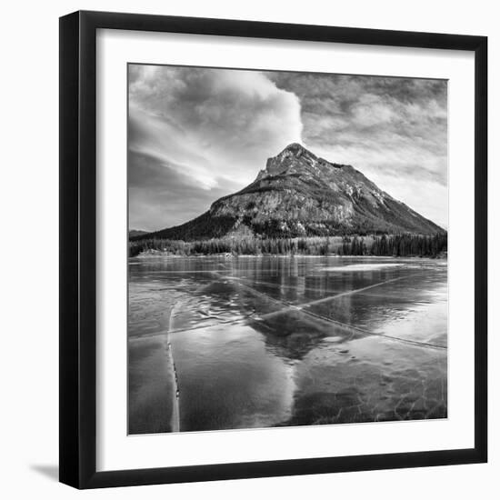 Canada, Alberta, Bow Valley Provincial Park. Frozen Barrier Lake and Mount Baldy-Ann Collins-Framed Premium Photographic Print