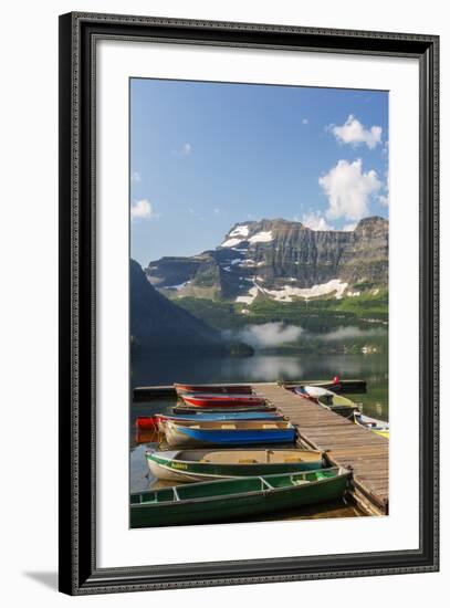Canada, Alberta, Cameron Lake and Mount Custer with Dock and Canoes-Jamie & Judy Wild-Framed Photographic Print