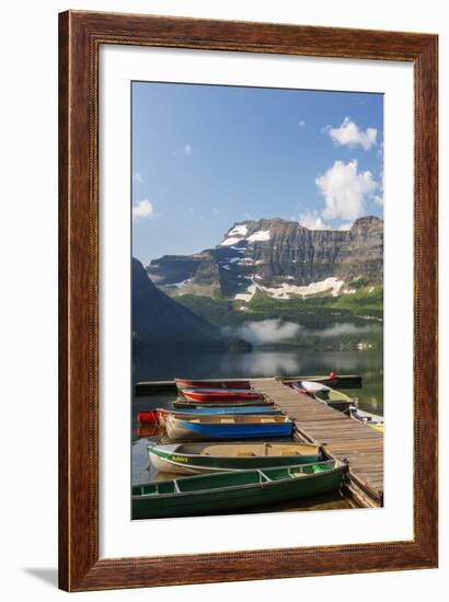 Canada, Alberta, Cameron Lake and Mount Custer with Dock and Canoes-Jamie & Judy Wild-Framed Photographic Print