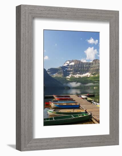 Canada, Alberta, Cameron Lake and Mount Custer with Dock and Canoes-Jamie & Judy Wild-Framed Photographic Print