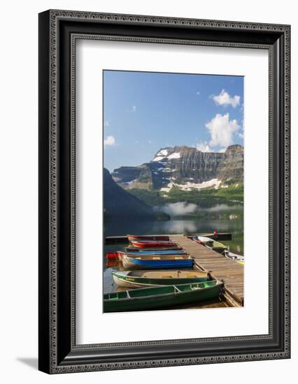 Canada, Alberta, Cameron Lake and Mount Custer with Dock and Canoes-Jamie & Judy Wild-Framed Photographic Print