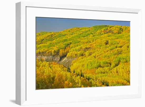 Canada, Alberta, Dunvegan. Autumn foliage in hills.-Jaynes Gallery-Framed Photographic Print