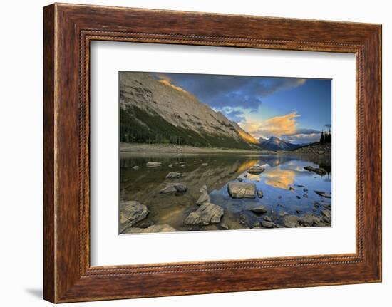 Canada, Alberta, Jasper National Park. Colin Range reflection in Medicine Lake at sunset.-Jaynes Gallery-Framed Photographic Print