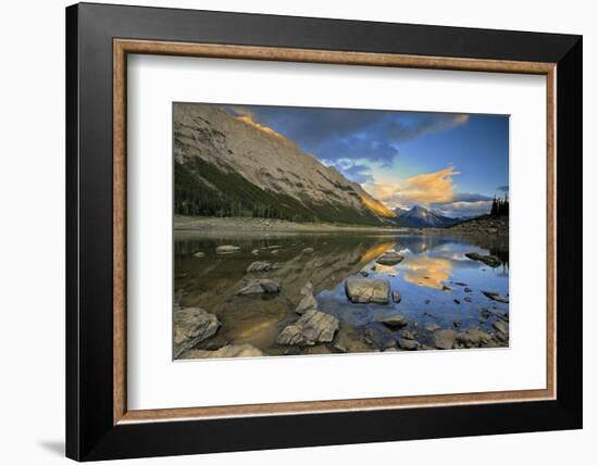 Canada, Alberta, Jasper National Park. Colin Range reflection in Medicine Lake at sunset.-Jaynes Gallery-Framed Photographic Print