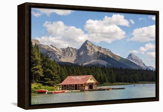 Canada, Alberta, Jasper National Park, Maligne Lake and Boat House-Jamie & Judy Wild-Framed Premier Image Canvas
