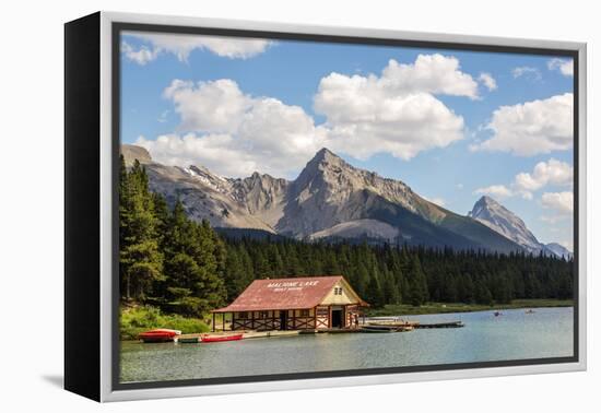 Canada, Alberta, Jasper National Park, Maligne Lake and Boat House-Jamie & Judy Wild-Framed Premier Image Canvas