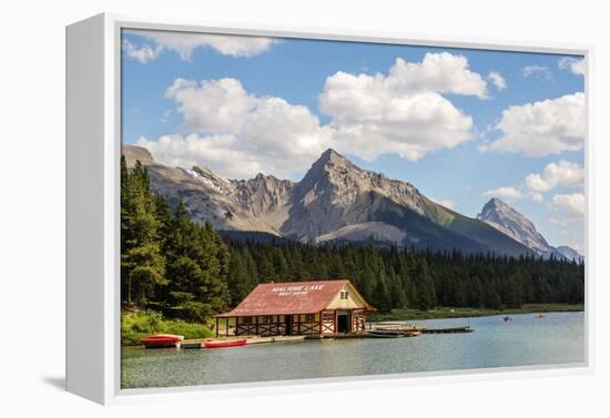 Canada, Alberta, Jasper National Park, Maligne Lake and Boat House-Jamie & Judy Wild-Framed Premier Image Canvas