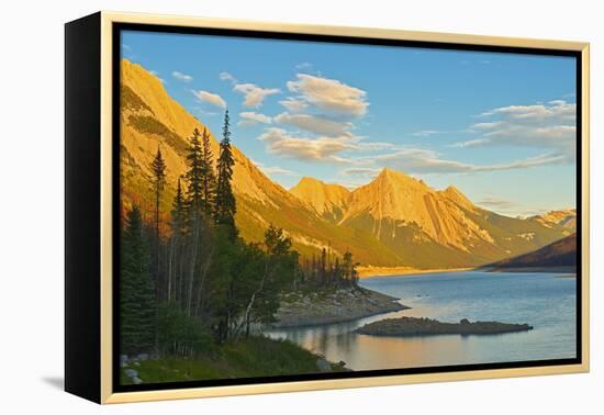 Canada, Alberta, Jasper National Park. Medicine Lake and Canadian Rocky Mountains.-Jaynes Gallery-Framed Premier Image Canvas