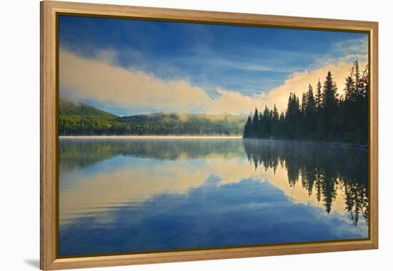 Canada, Alberta, Jasper National Park. Pyramid Lake at sunrise.-Jaynes Gallery-Framed Premier Image Canvas