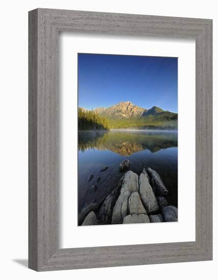 Canada, Alberta, Jasper National Park. Sunrise on Pyramid Mountain and Lake.-Jaynes Gallery-Framed Photographic Print