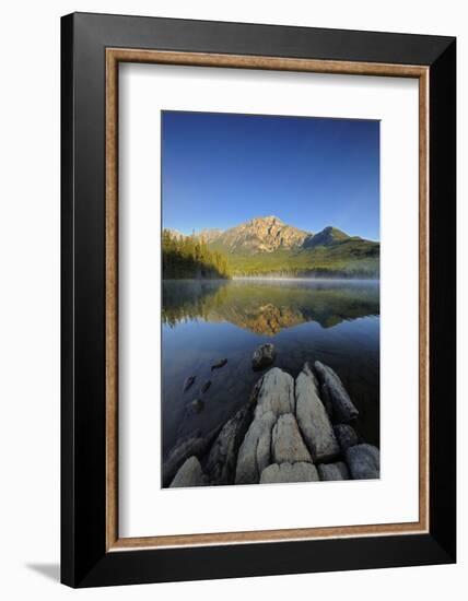 Canada, Alberta, Jasper National Park. Sunrise on Pyramid Mountain and Lake.-Jaynes Gallery-Framed Photographic Print