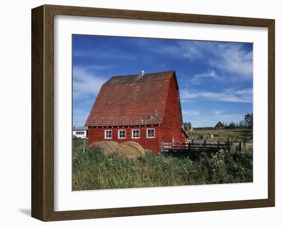 Canada, Alberta, Red Barn-Mike Grandmaison-Framed Photographic Print