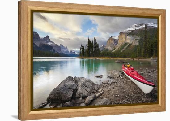 Canada, Alberta. Sea Kayak at Spirit Island, Maligne Lake, Jasper-Gary Luhm-Framed Premier Image Canvas