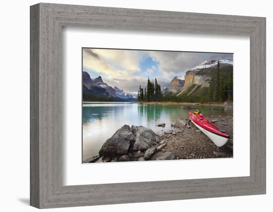 Canada, Alberta. Sea Kayak at Spirit Island, Maligne Lake, Jasper-Gary Luhm-Framed Photographic Print