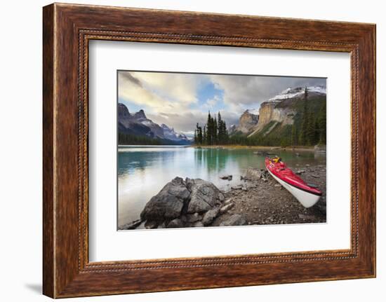 Canada, Alberta. Sea Kayak at Spirit Island, Maligne Lake, Jasper-Gary Luhm-Framed Photographic Print