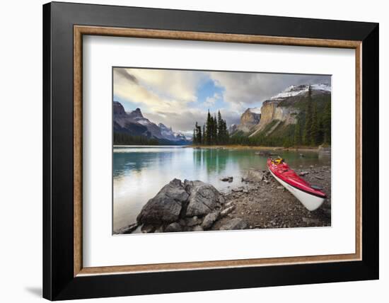 Canada, Alberta. Sea Kayak at Spirit Island, Maligne Lake, Jasper-Gary Luhm-Framed Photographic Print