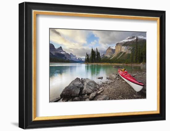 Canada, Alberta. Sea Kayak at Spirit Island, Maligne Lake, Jasper-Gary Luhm-Framed Photographic Print