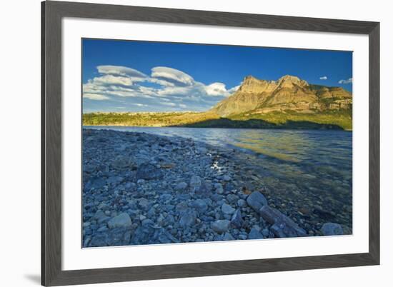 Canada, Alberta, Waterton Lakes National Park. Sunrise on Vimy Ridge and Lower Waterton Lake.-Jaynes Gallery-Framed Photographic Print