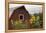 Canada, B.C., Vancouver Island, Cowichan Valley. Sunflowers by a Barn-Kevin Oke-Framed Premier Image Canvas