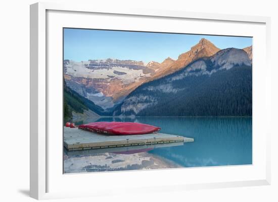 Canada, Banff NP, Lake Louise, Canoes at Boathouse Dock, Mt Victoria-Jamie & Judy Wild-Framed Photographic Print