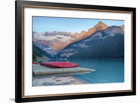 Canada, Banff NP, Lake Louise, Canoes at Boathouse Dock, Mt Victoria-Jamie & Judy Wild-Framed Photographic Print